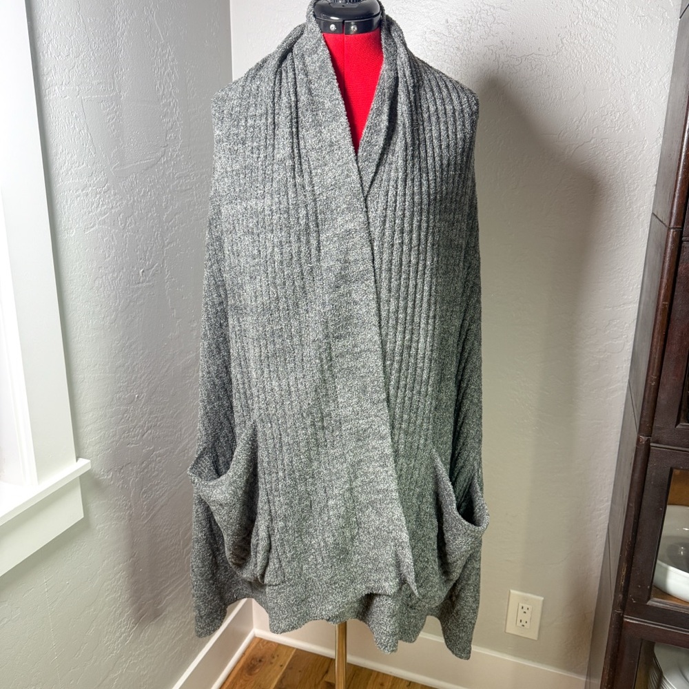 Barefoot Dreams CozyChic Lite Gray Open Front Cardigan Pocket Wrap One Size